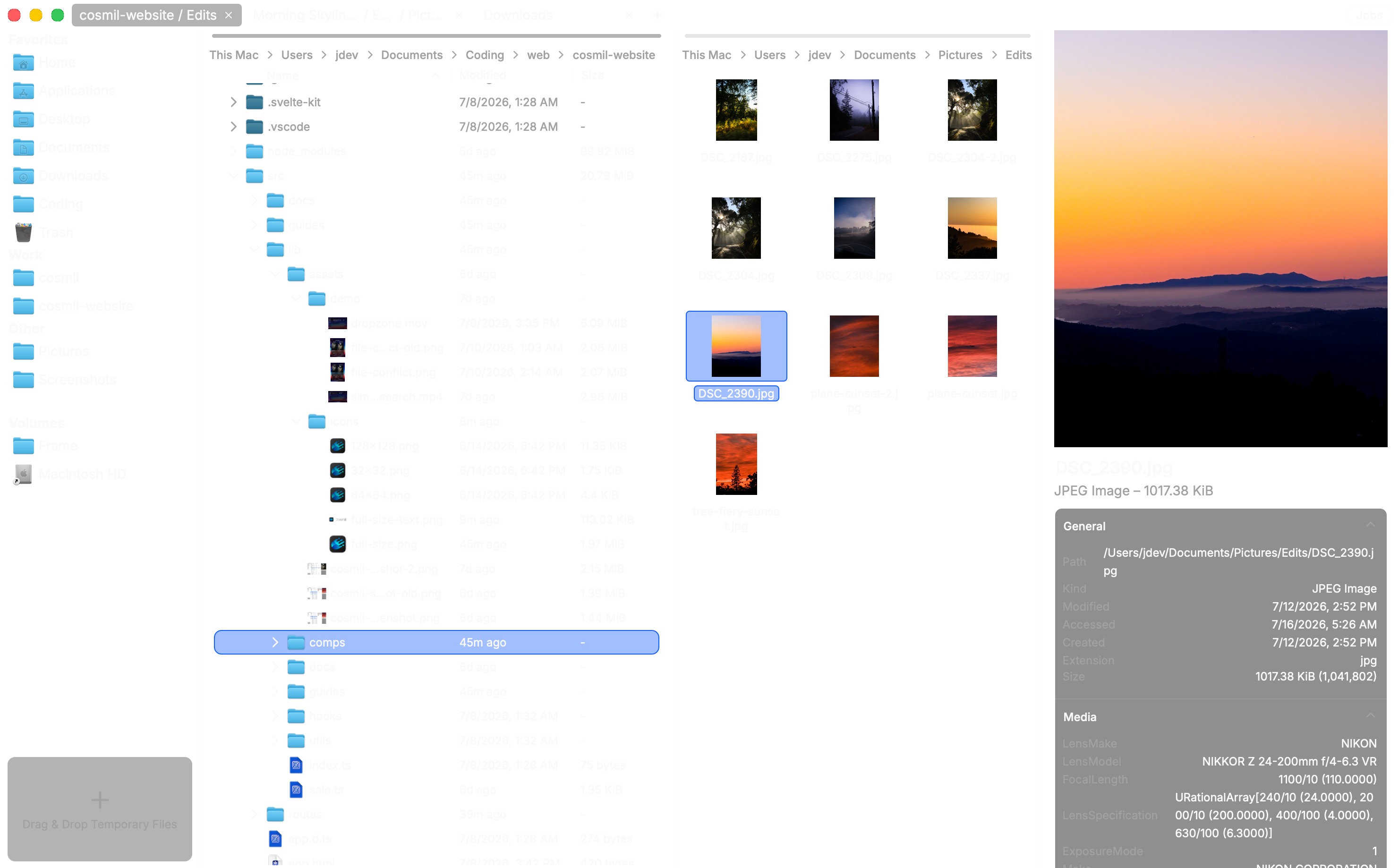 Cosmil's multi-pane interface with a transparent, frosted window blending into the colorful animated desktop behind it
