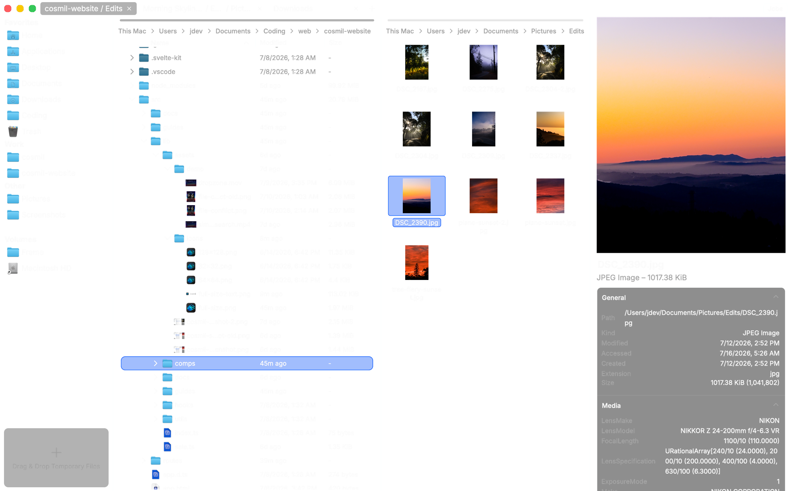 Cosmil's multi-pane interface with a transparent, frosted window blending into the colorful animated desktop behind it